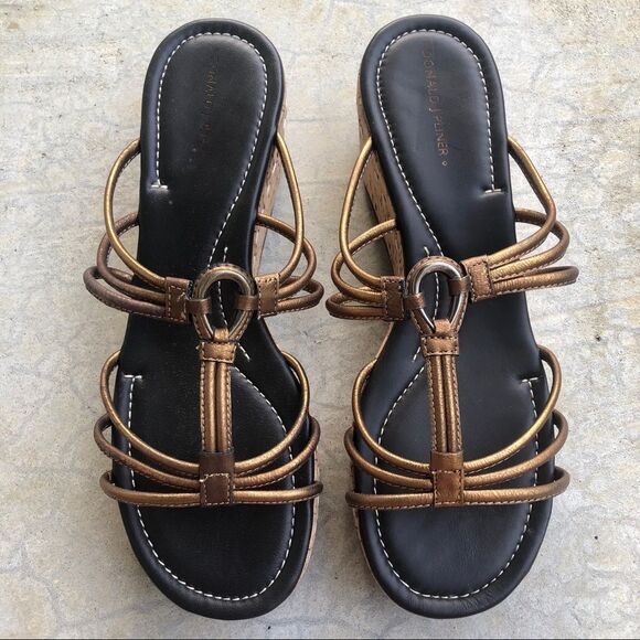 Donald Pliner Sabir Cork Wedges Sandals shoes metallic 10 - Picture 2 of 6
